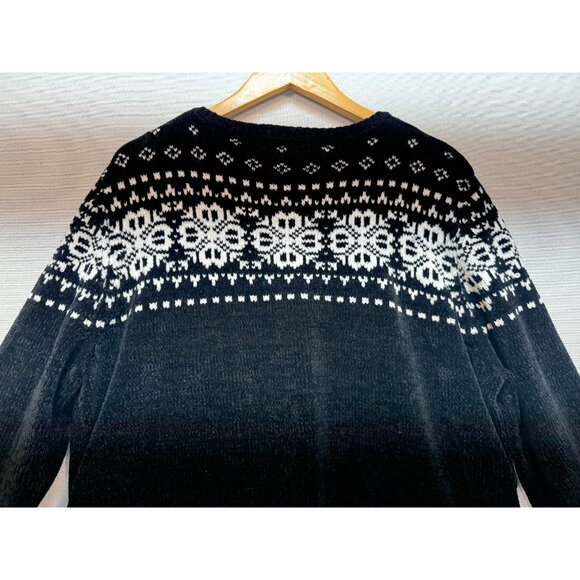 Alfred Dunner Women Zip Up Fair Isle Chenille Cardigan Sweater Sz XL Black White - Picture 9 of 10